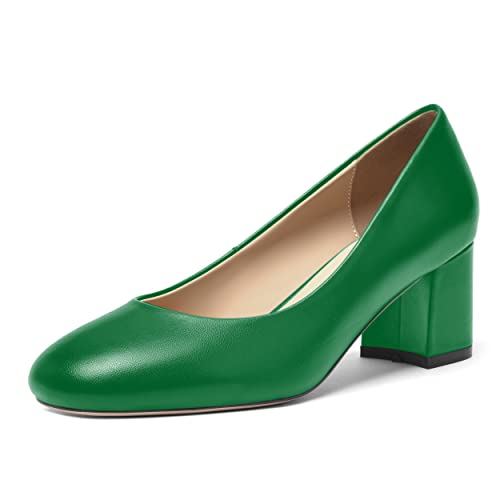 Matte Leather Round Toe Chunky Low Heel Pumps Shoes 2.2 Inch Q217