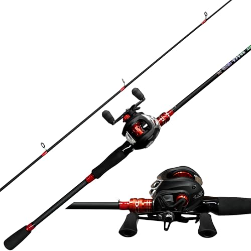 Fishing Rod and Reel Combo, 6 Foot 7 Foot 2-Piece, Fiberglass Carbon Fiber Rod with EVA Handle U55633
