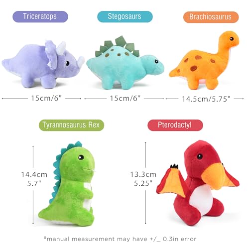 5 Small Dinosaur Plush Dolls and Egg Bag Toys Set T48917