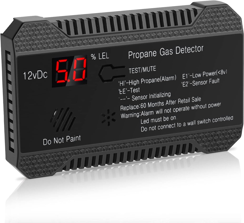 Black 12V Propane Gas Detector with LCD Display and 85dB Alarm L649