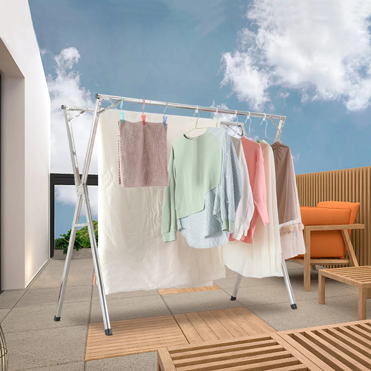 Stainless Steel Clothes Drying Rack 79 Inches Adjustable Folding V932