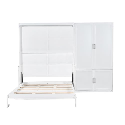 Queen Size Gray Murphy Bed Wall Bed with Desk and Closet Drawers and Shelves R71772