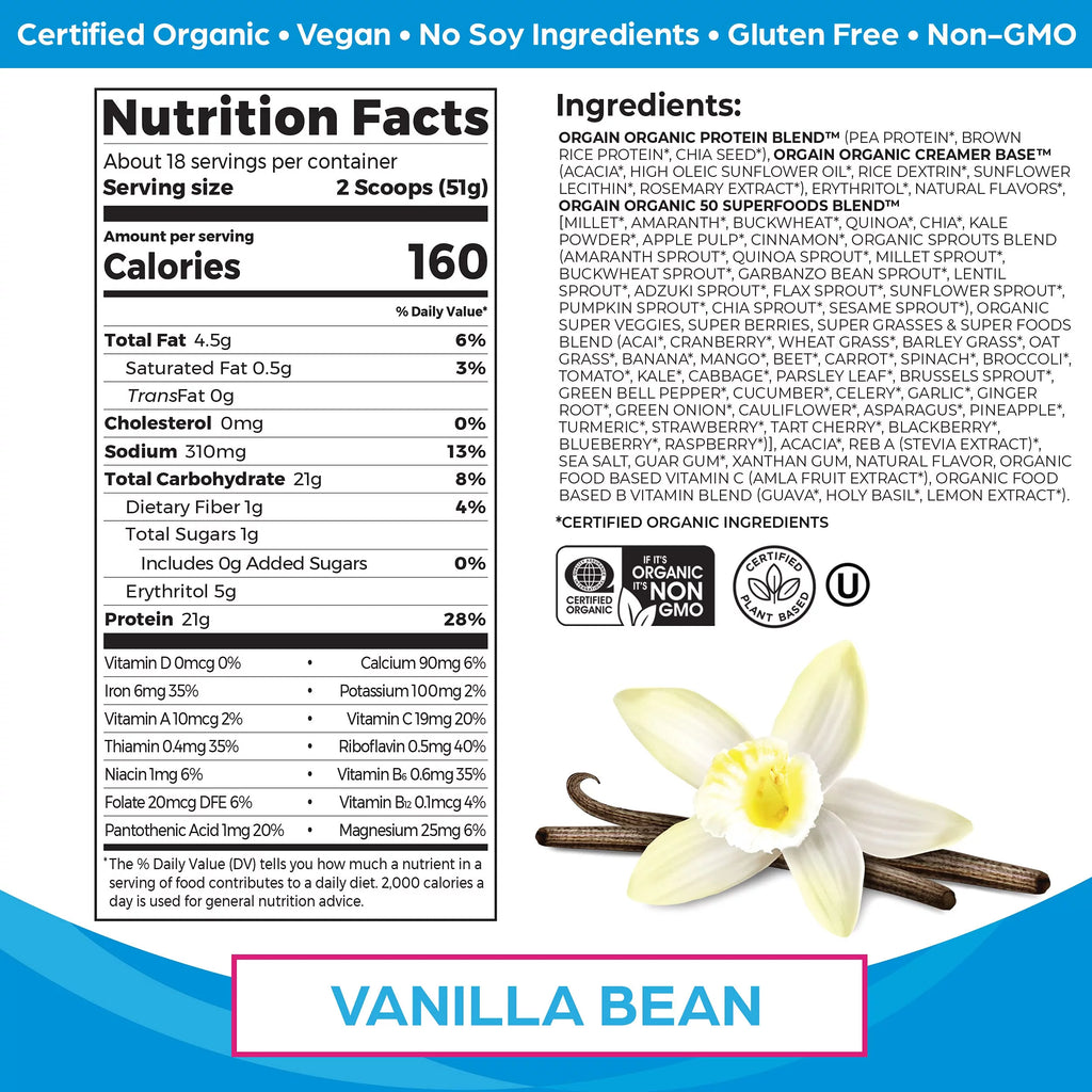 Vanilla Bean 21g Plant Based Protein Powder 2.02lb A20150