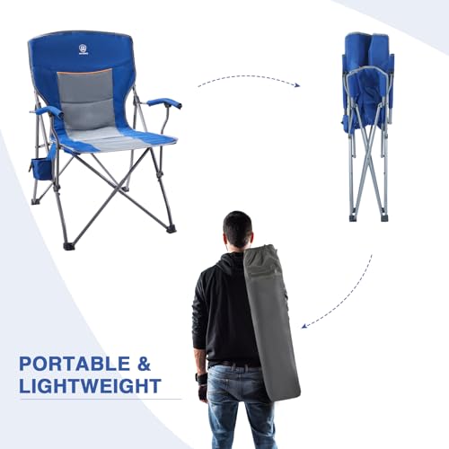 Folding Camping Chair with Padded Hard Armrest Carry Bag Cup Holder F97537