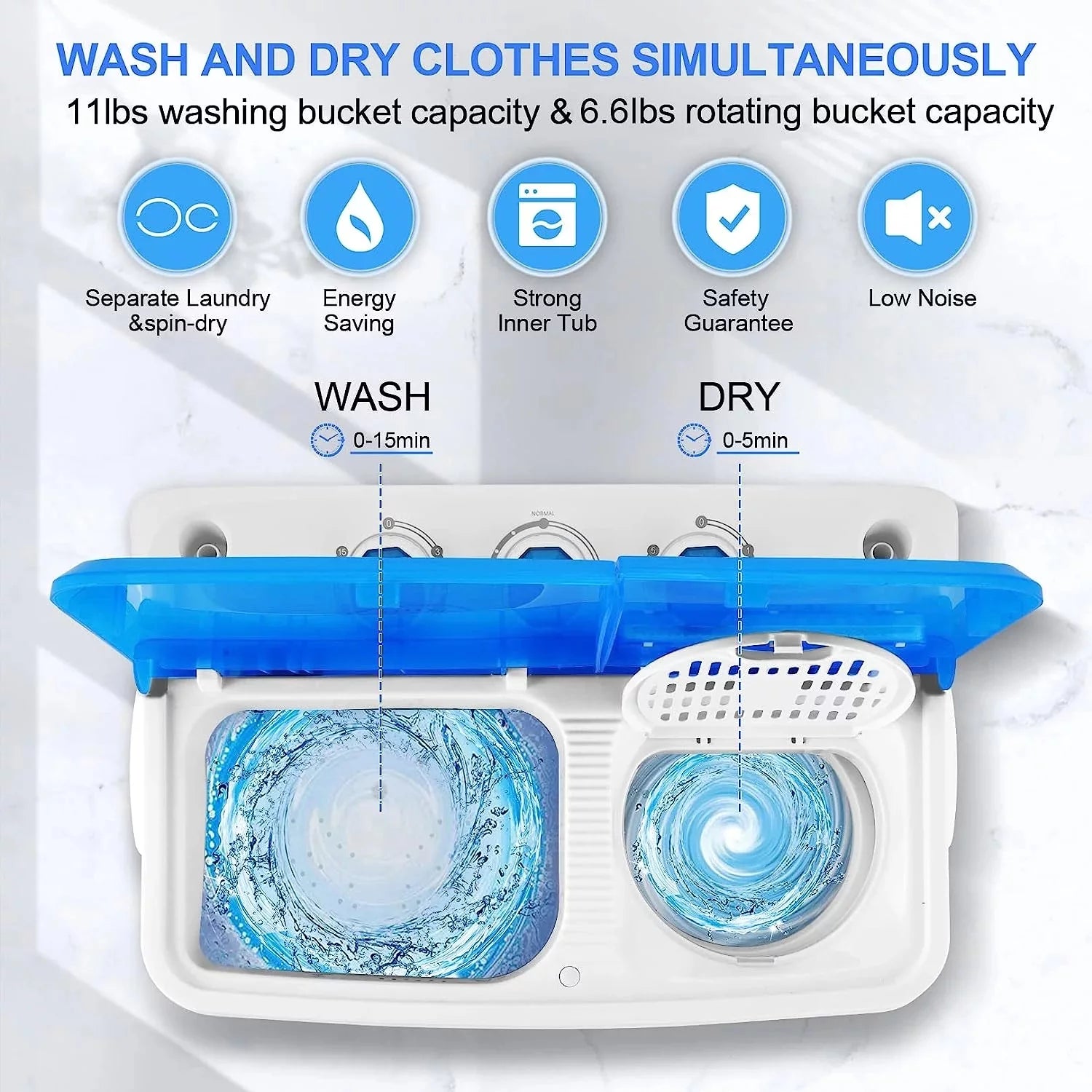 Mini Washing Machine, 11lbs Washer & 6.6lbs Spin Dryer Combo, Compact Washer Machine with Drain Pump E9561