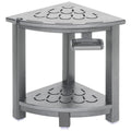 Black HDPE Corner Shower Stool with Storage Shelf and Adjustable Feet O936113