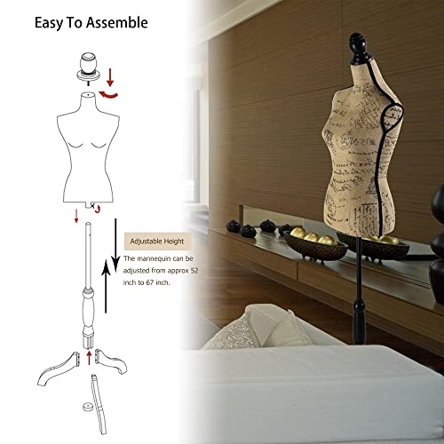 Black Adjustable Height Dress Form Mannequin with Tripod Stand S517618