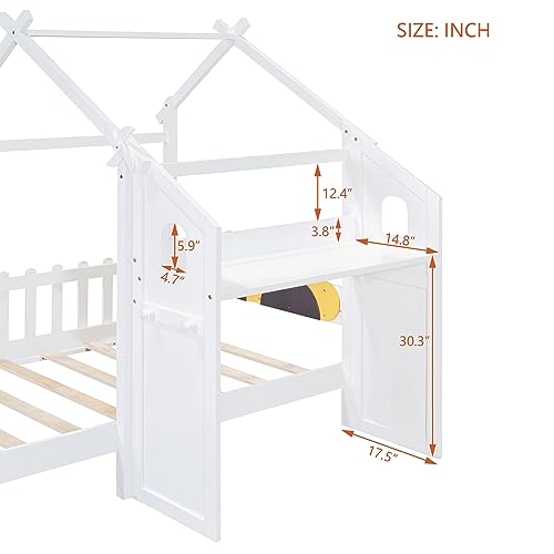 Twin Size Solid Wood House Bed with Desk Z419