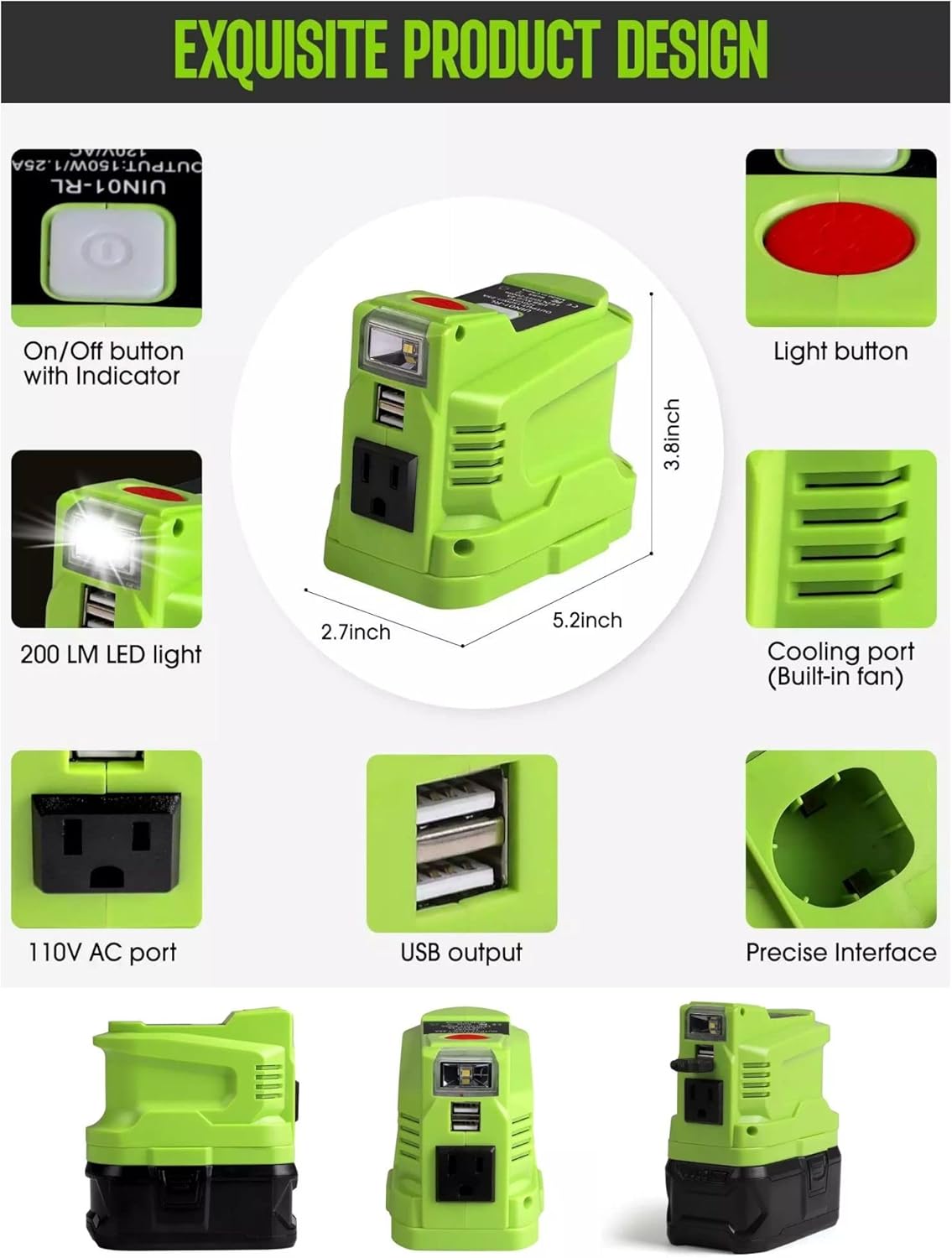 Power Inverter for 18 Volt Lithium Battery, Convert 18V to 110V 120V Z44161