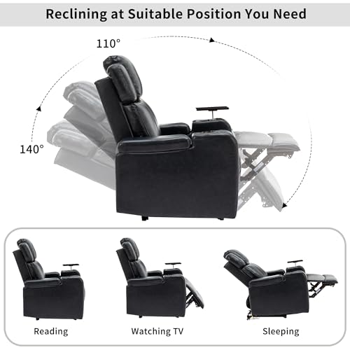 Dark Blue Power Recliner with Cup Holder Bluetooth Speaker LED Lights USB Ports Tray Table Storage G551