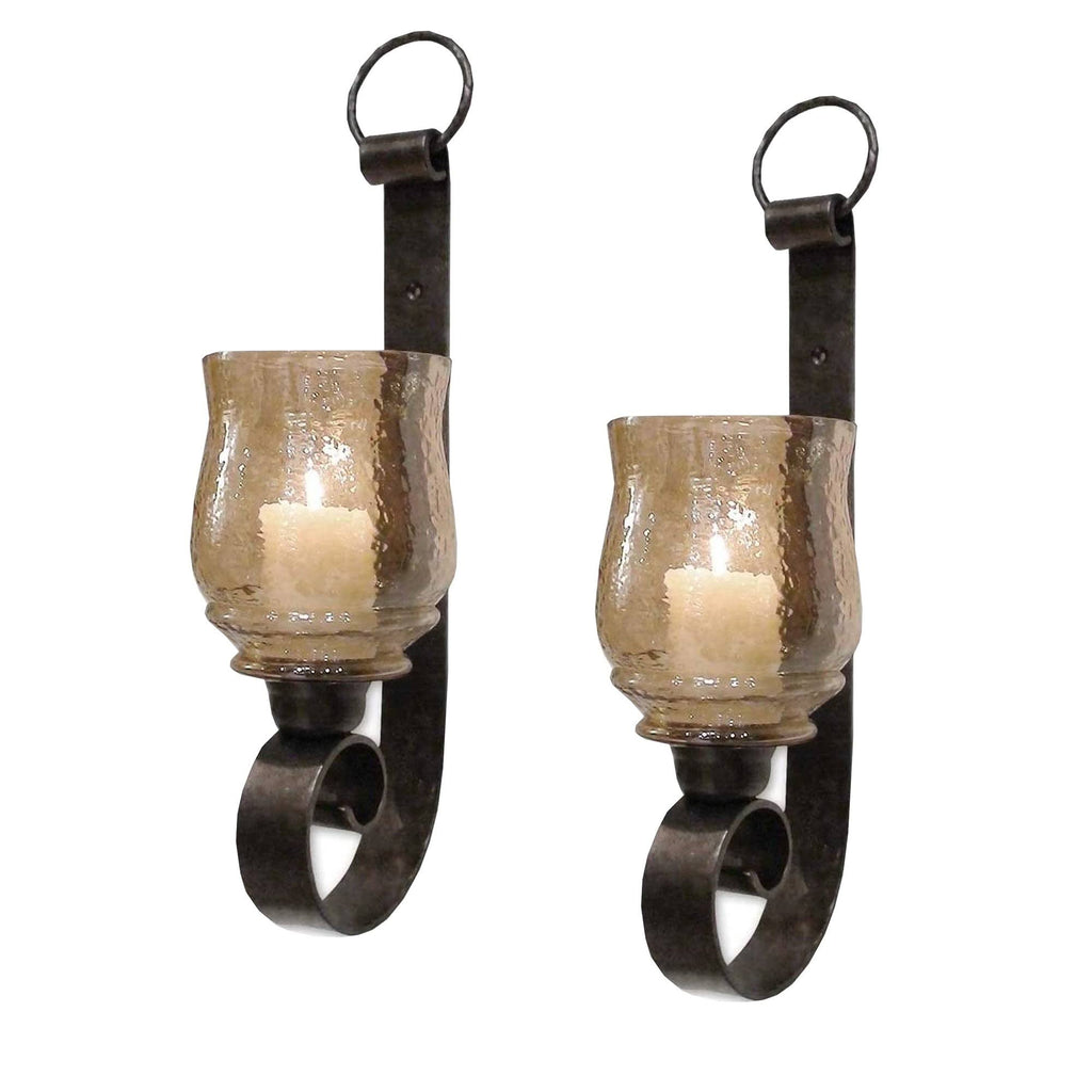 Set of 2 Bronze Metal Candle Holder Sconce Y551623