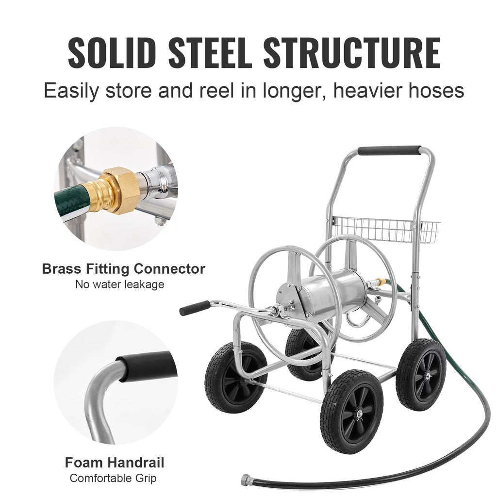 Metal Hose Reel Cart with Wheels, Holds 250 Feet of 5/8" Hose S4526