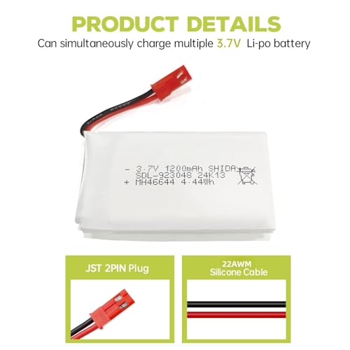 5PCS 3.7V 1200mAh 30C Lipo Battery with 5in1 Charger JST Plug X4795