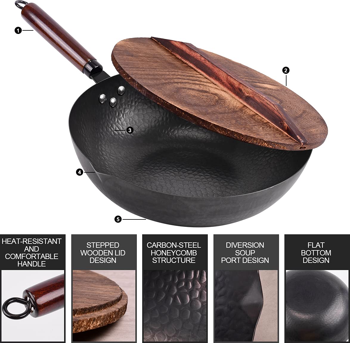 11Pcs Carbon Steel Wok with Lid M34120