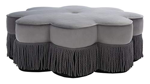 Dark Grey Velvet Flower Ottoman L409851