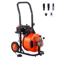 100FT x 3/4 Inch Drain Cleaning Machine Sewer Auger Auto Feed with 4 Cutter & Air-activated Foot Switch O43718