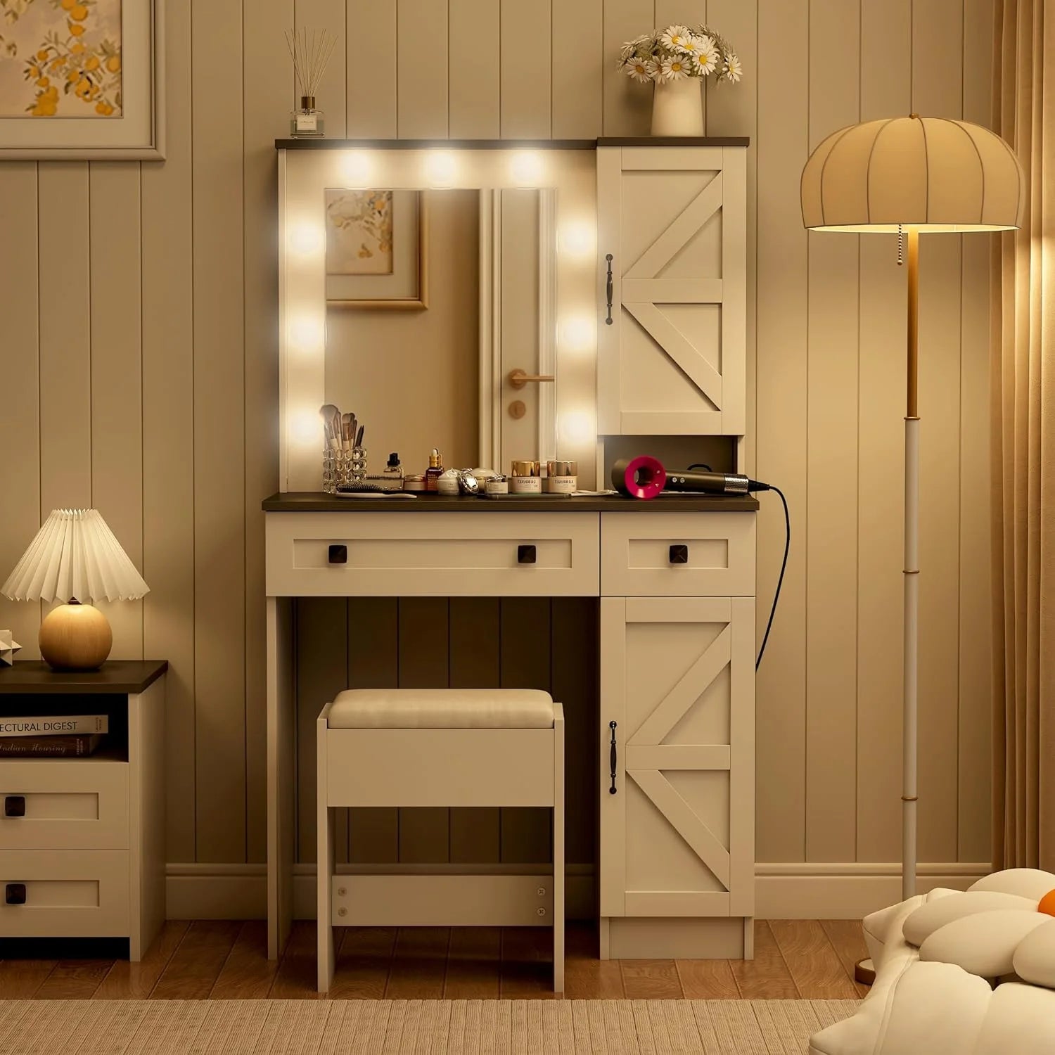 31.5" Makeup Vanity Desk with Lights and Bench Set H14785