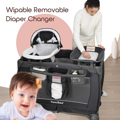 Grey Foldable Playpen with Bassinet, Mattress, Changing Table G505114