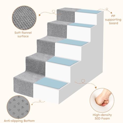 Grey 5-Step High-Density Foam Dog Stairs X183