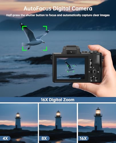 88MP WiFi Digital Camera with Dual-Lens, 16X Digital Zoom, Touch Screen, 2 Batteries, 32GB TF Card U686