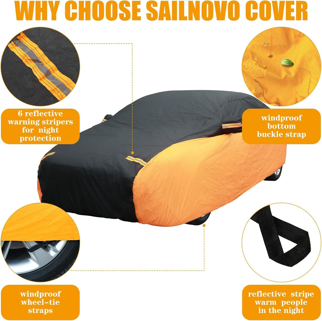 Black Orange Waterproof Full Car Cover for Sedan Length 194-208'' Height 59'' I761