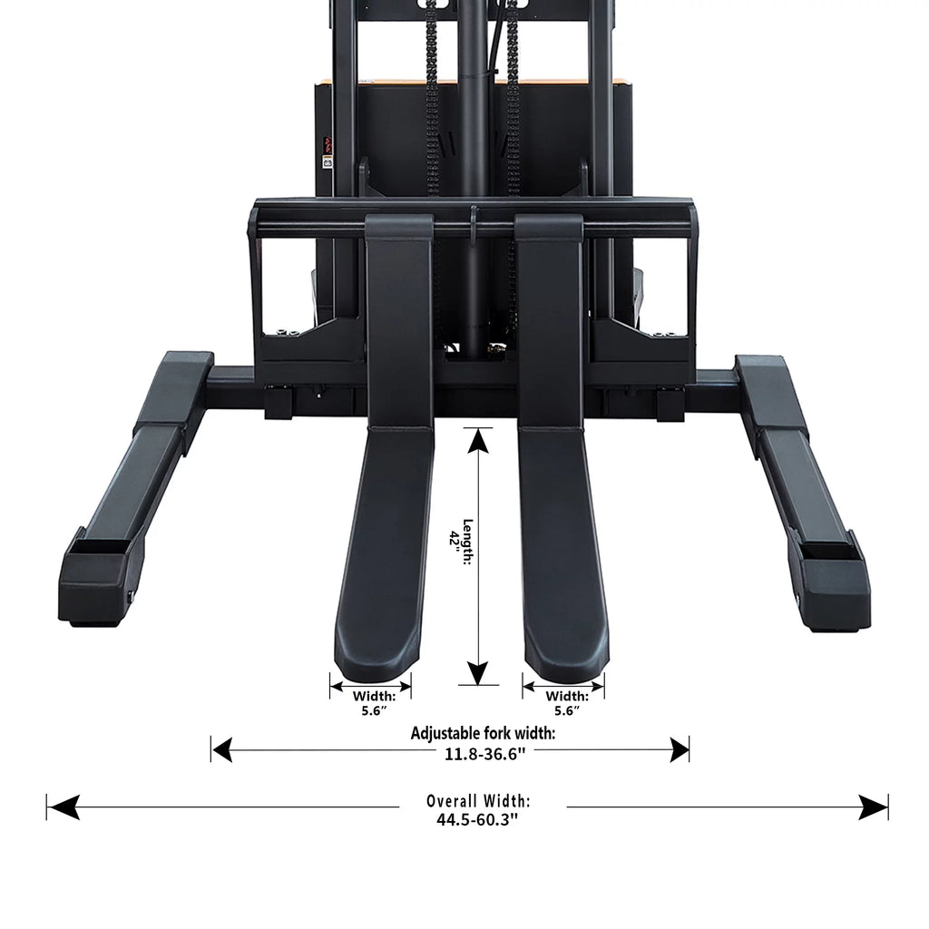 3300lb Cap. Semi-Electric Pallet Straddle Stacker with Adjustable Fork 98" Raised Height C6791