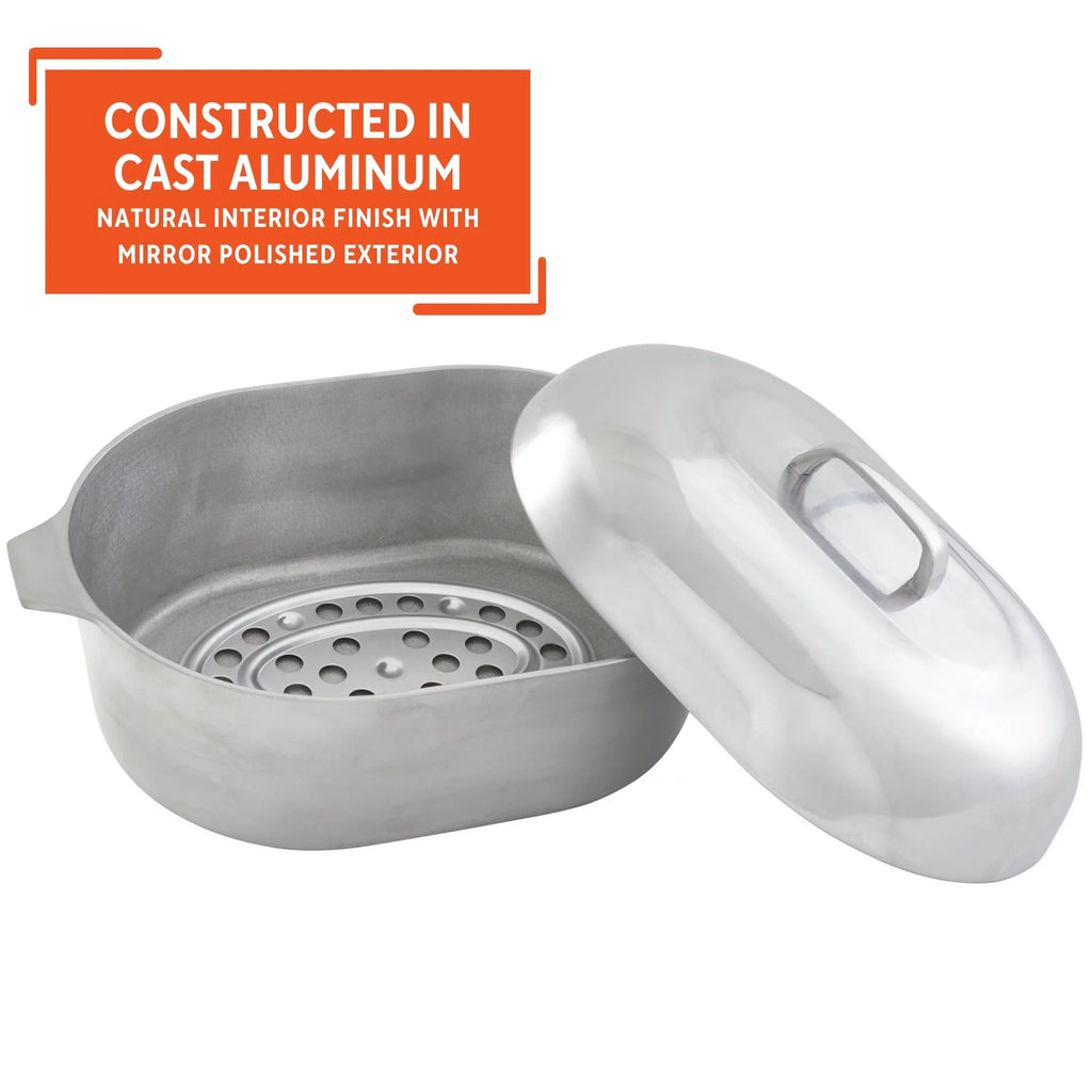 15 inch Cast Aluminum Roaster Pan with Lid and Roasting Tray U7991