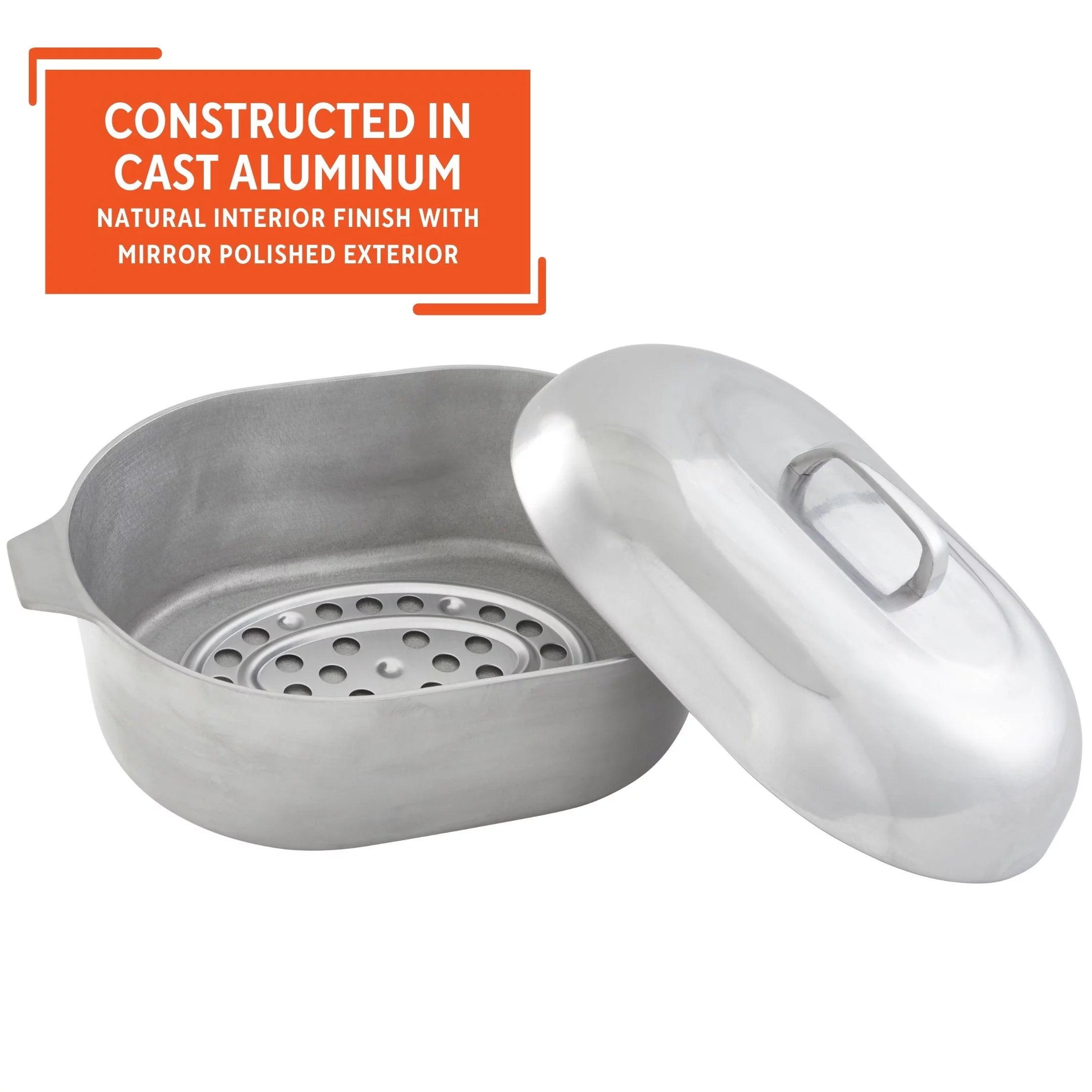 15 inch Cast Aluminum Roaster Pan with Lid and Roasting Tray U7991