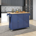 Dark Blue Mobile Kitchen Island Cart with Wood Top and Drop Leaf L542
