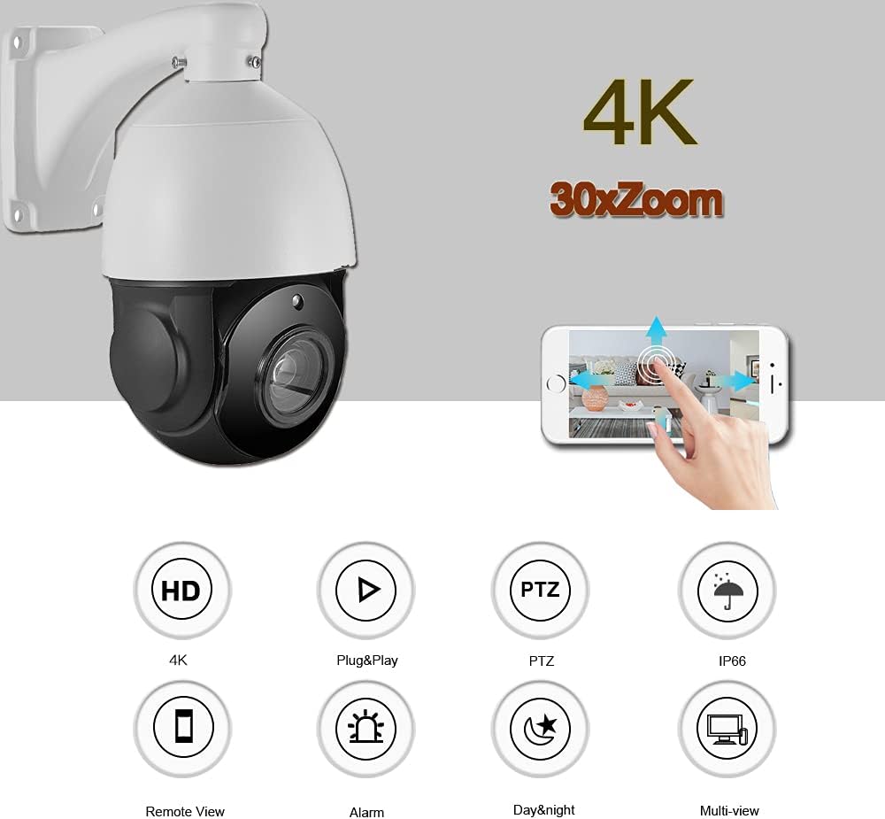 4K PTZ 8MP Security Camera with 30x Optical Zoom and Night Vision M7793