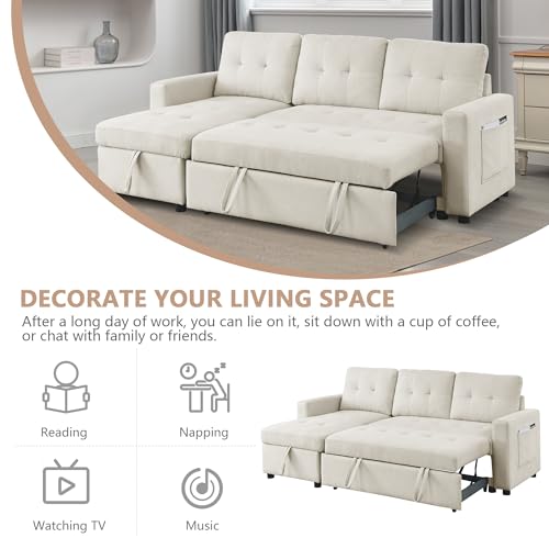 Light Gray Chenille Reversible Sleeper Sectional Sofa with Storage Chaise X115