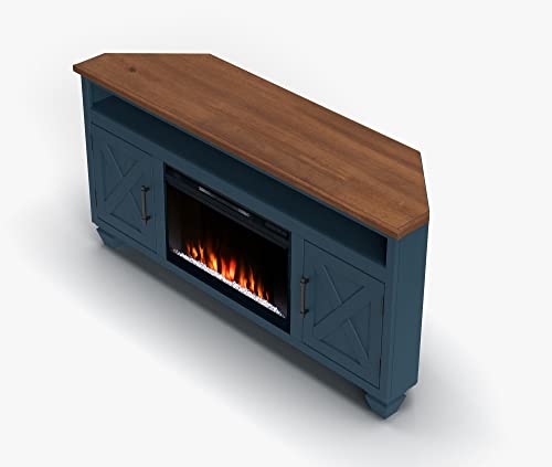 64 inches Knotty Alder Solid Wood Corner TV Stand with Fireplace E10829