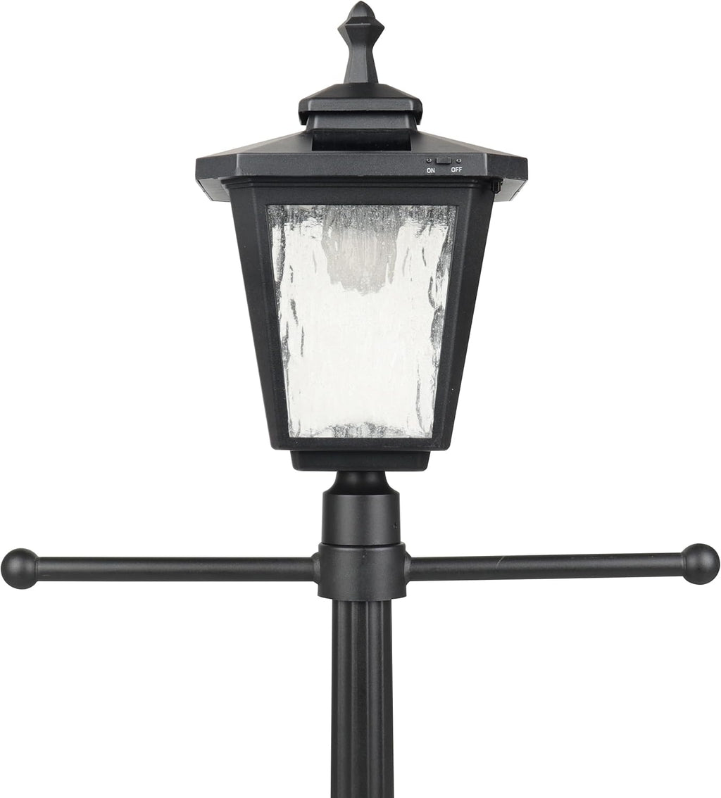 76" Height Solar Lamp Post Lights with Planter, Die-Casting Aluminum, Glass Lampshade with Warm White LED, Matte Black U917