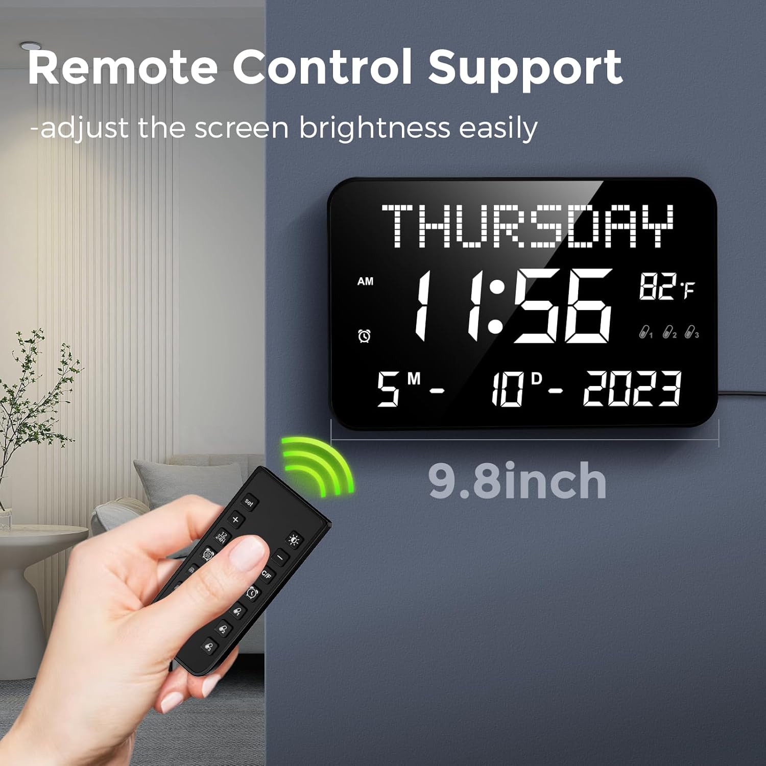 11.2" Large LED Digital Wall Clock with Remote Control, 4 Alarms, Adjustable Dimmer G411
