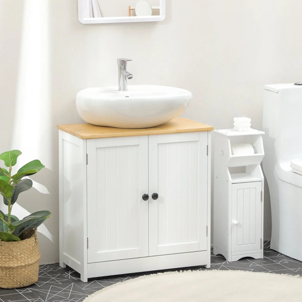 Crystal White Dark Walnut Under Sink Cabinet with Double Doors I3253