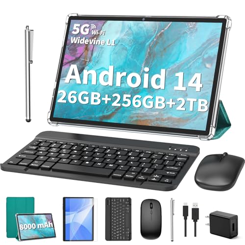 Android 14 Tablet 10 inch with Keyboard, 26GB RAM+256GB ROM, 8000mAh, Black O26598