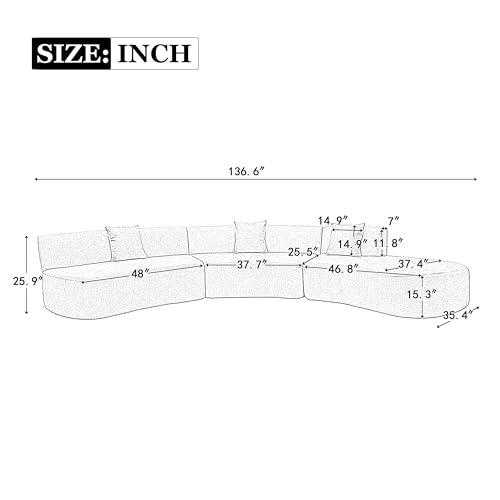 Grey Chenille Curved Sofa Sectional with Three Throw Pillows C11439