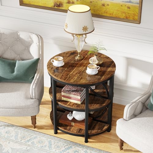 Half Round 3-Tier Narrow Side Table with Metal Frame, Grey I7085