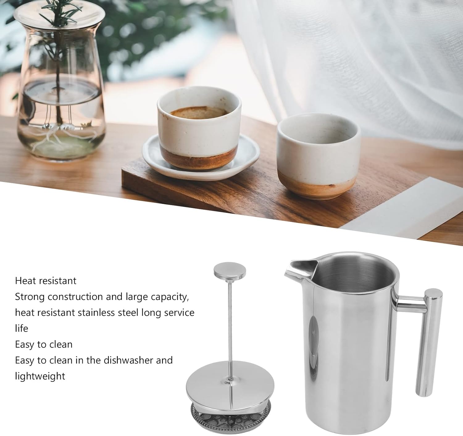 Silver Stainless Steel French Press Coffee Maker 800ML P163
