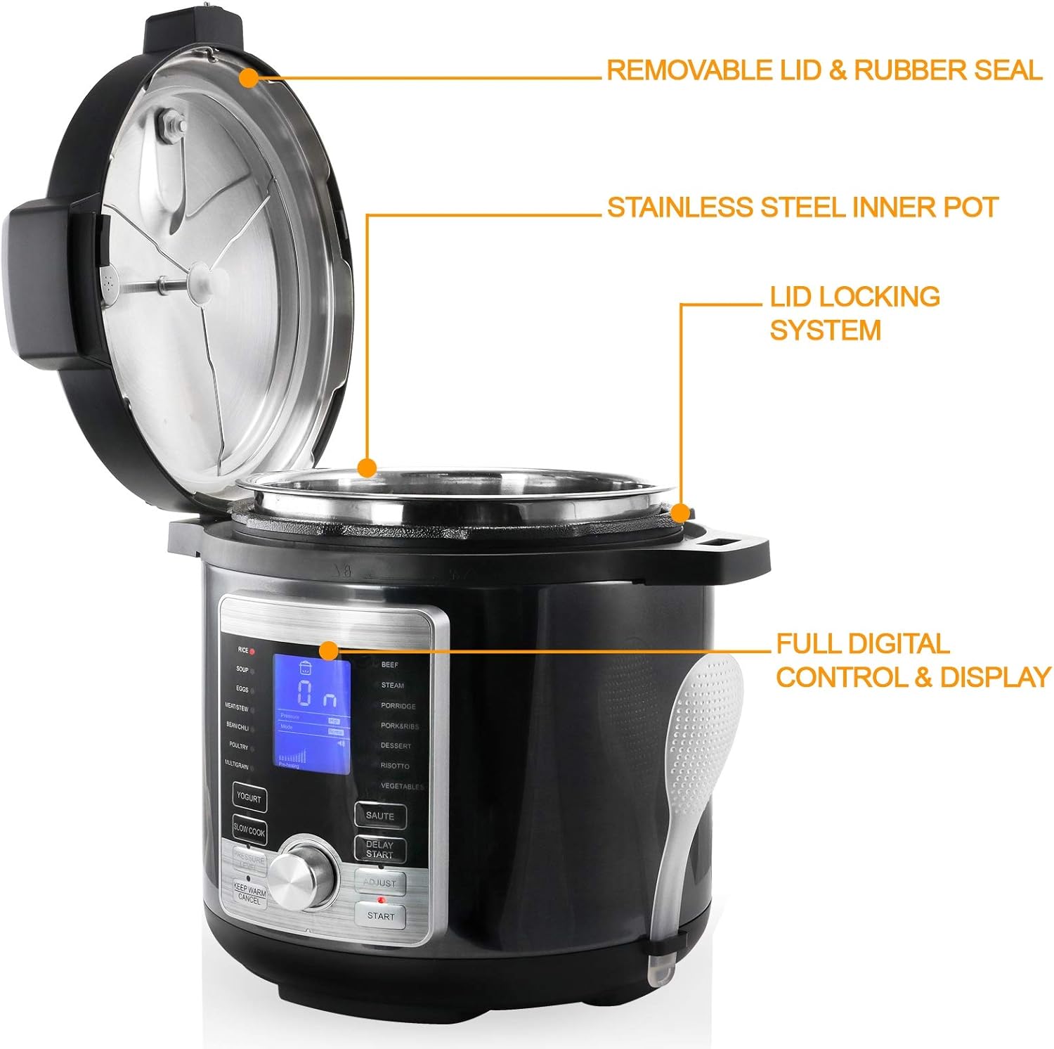 6 Quart Stainless Steel Electric Digital Pressure Cooker E703