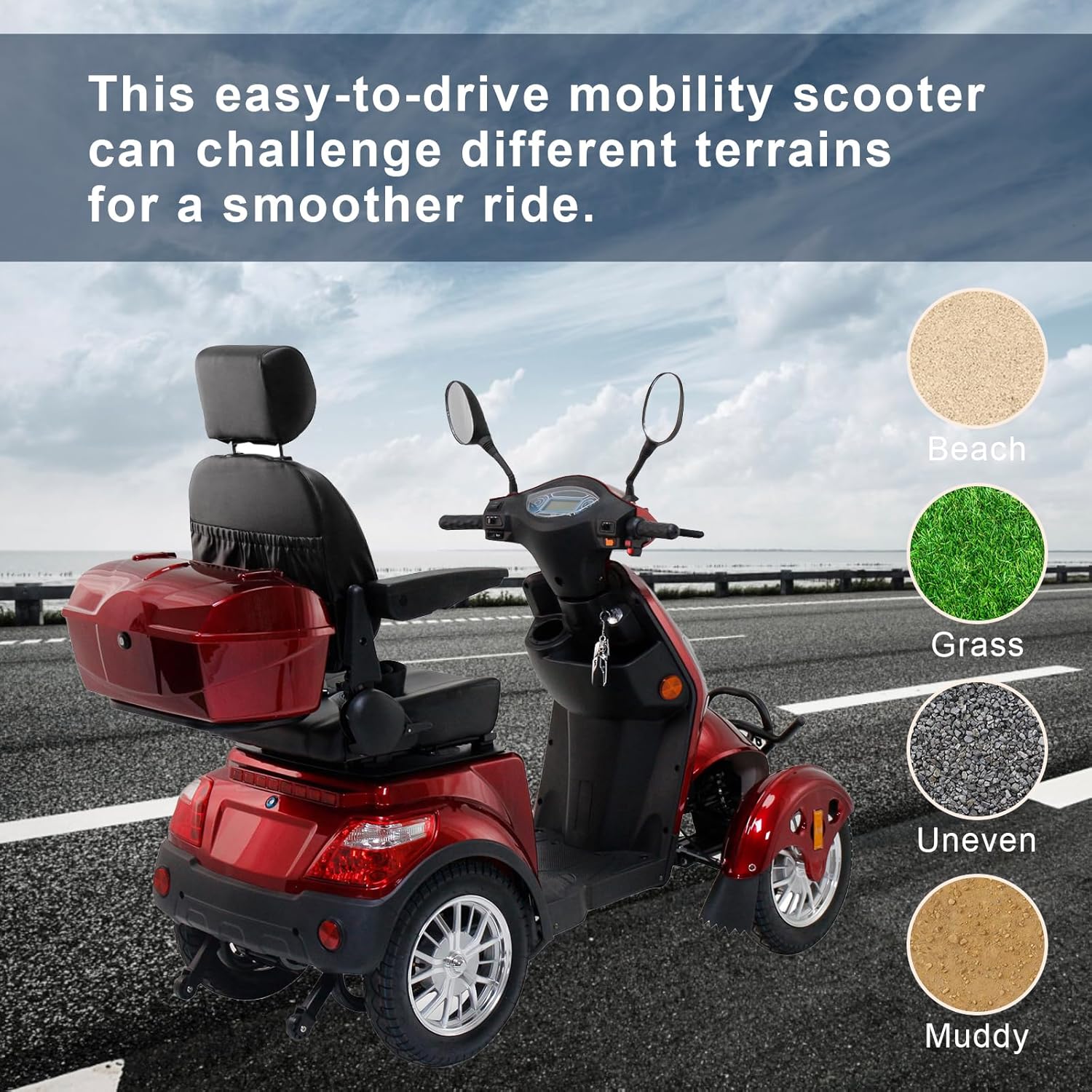 Heavy Duty 4 Wheel Mobility Scooter 500lbs Capacity 800W Red F726645
