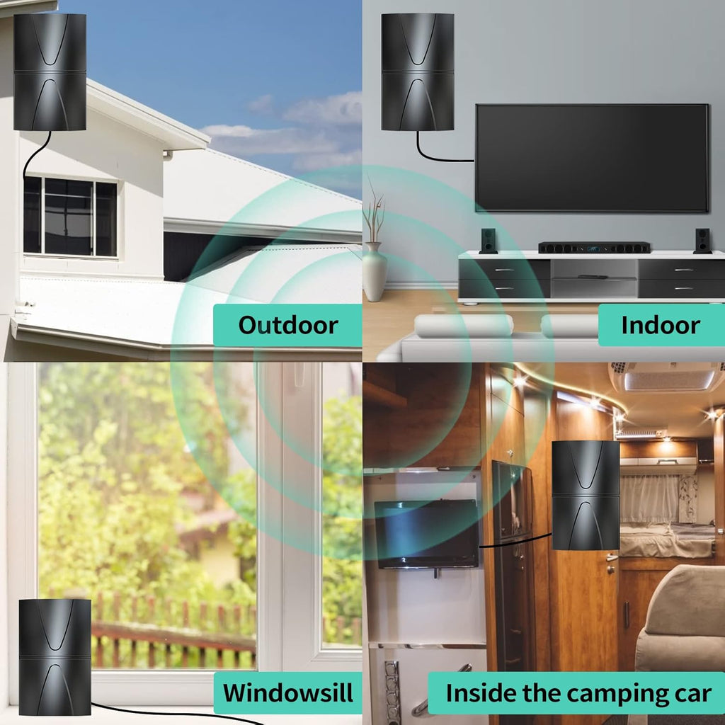 HD TV Antenna, Indoor/Outdoor Digital Antenna up to 400 Miles Range, 360° Reception with Smart Amplifier Signal Booster, 35FT Coaxial Cable F336297