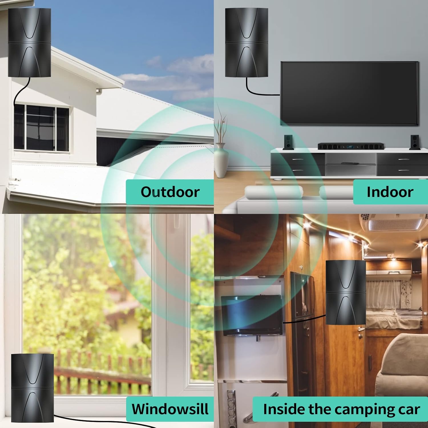 HD TV Antenna, Indoor/Outdoor Digital Antenna up to 400 Miles Range, 360° Reception with Smart Amplifier Signal Booster, 35FT Coaxial Cable F336297