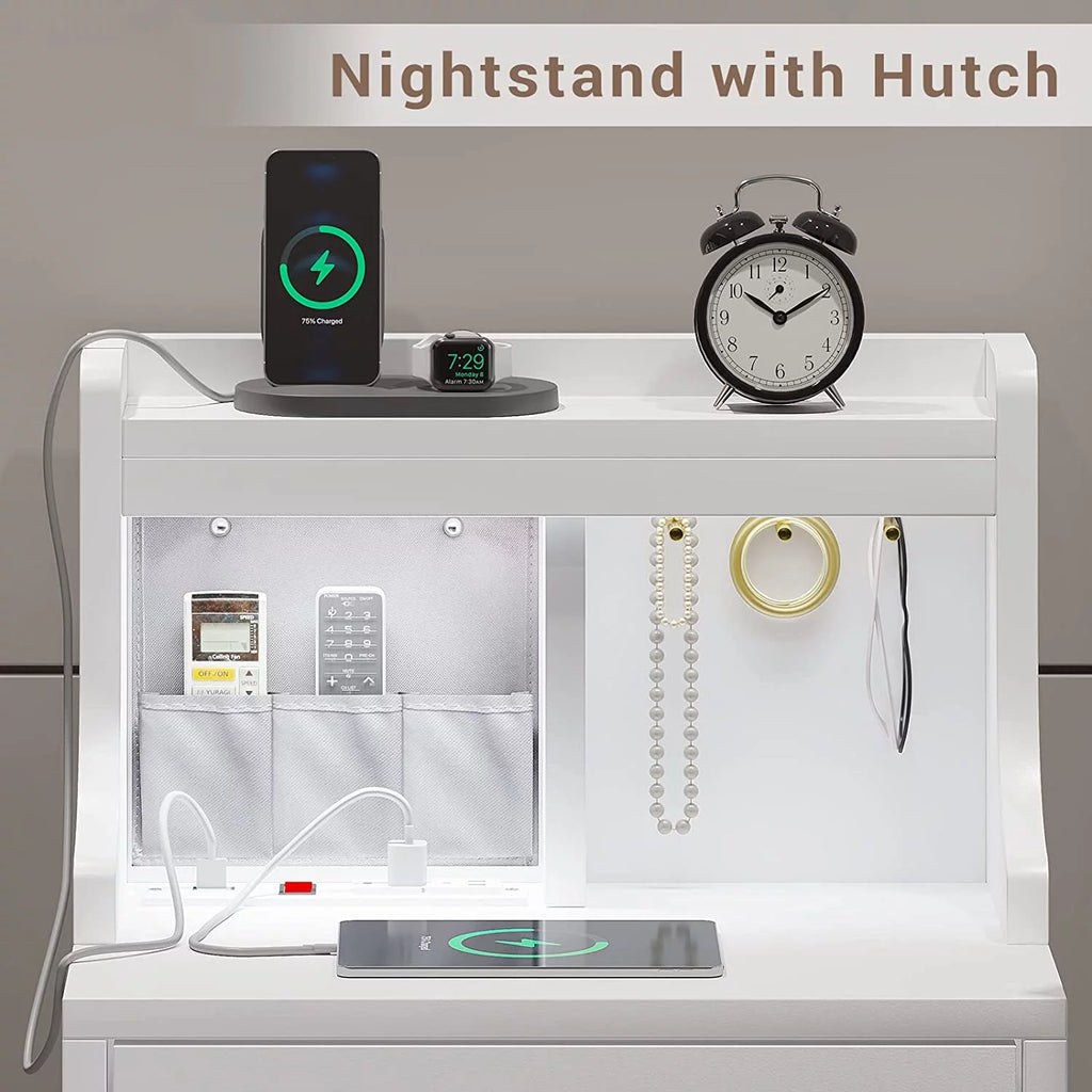 White 3 Drawer Nightstand with Charging Station O473