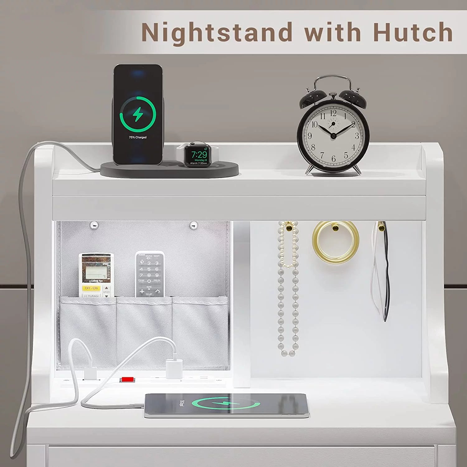 White 3 Drawer Nightstand with Charging Station O473