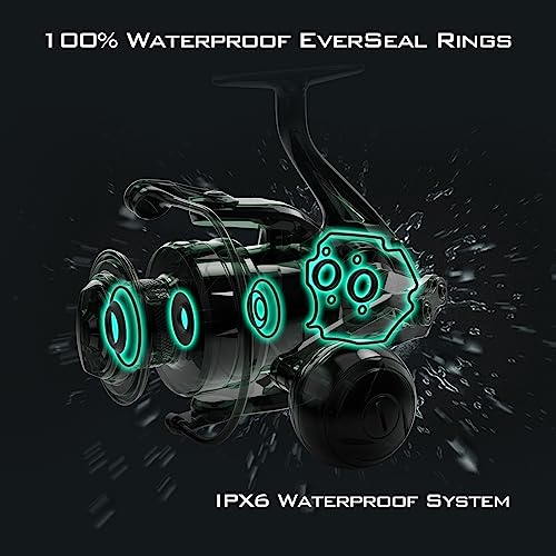 Saltwater Spinning Reel - IPX6 Waterproof - 55LBs Max Drag - 6.2:1 High Speed - CNC Aluminum Body L146733