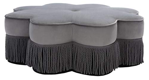 Dark Grey Velvet Flower Ottoman L409851
