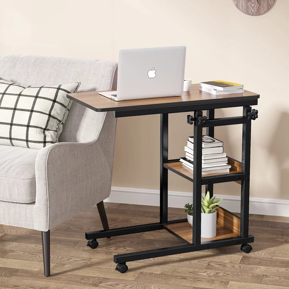 Mobile Couch Table with Storage Shelves and Wheels C52350