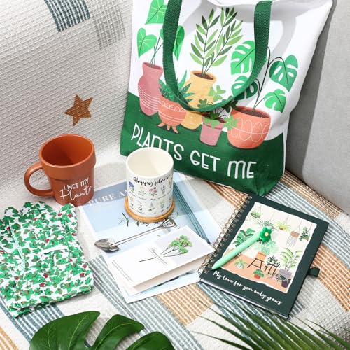 8 Pcs Plant Gift Box with Mug, Tote Bag, Plant Pot, Gardening Gloves T540135