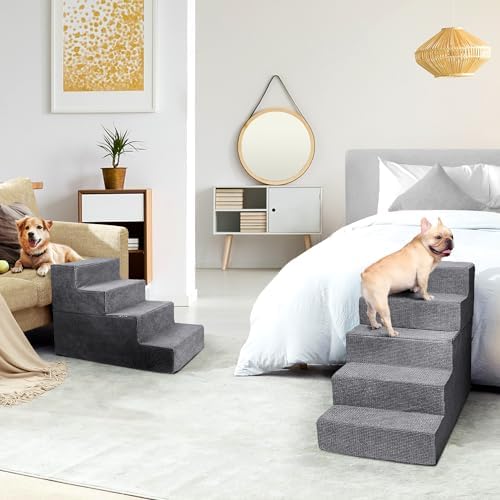Grey 5-Step High-Density Foam Dog Stairs X183